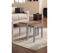 Fwstyle Solid Oak Nest Of 2 Tables Grey Painted Finish Grey One Size