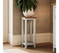 FWSTYLE Solid Oak Tall Side Table Cream Linen Ready Assembled