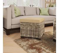 FWSTYLE Solid Pine Indoor Ottoman Storage Stool Rattan Finish Living Room Furniture