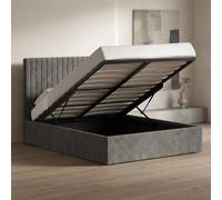 Fwstyle Sollom Double Ottoman Lift Up Ribbed Bed Frame Nickel Underbed Storage In Grey Grey