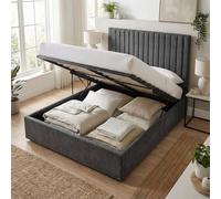 Fwstyle Sollom King Size Ottoman Lift Up Ribbed Tall Bed Frame Nickel In Grey Grey
