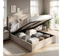 Fwstyle Sollom Ottoman Lift Up Ribbed Bed Frame Sand Underbed Storage In Beige Beige