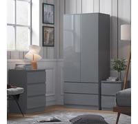 FWSTYLE Stora 2 Door 2 Drawer Combination Wardrobe High Gloss Grey