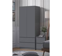 Fwstyle Stora 2 Door 2 Drawer Wardrobe Dark Grey (H) 180.5 (W) 80 (D) 50Cm Dark Grey One Size