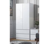 Fwstyle Stora 2 Door 2 Drawer Wardrobe White Gloss (H) 180.5 (W) 80 (D) 50Cm White One Size