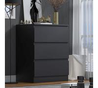 Fwstyle Stora 3 Drawer Black Chest Of Drawers (H) 77 (W) 60 (D) 40Cm Extra Deep 14Cm Drawers