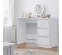 Fwstyle Stora 3 Drawer Dressing Table Desk Vanity Makeup White Gloss (H) 72 (W) 99 (D) 40Cm