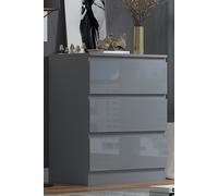 FWStyle Stora 3 Drawer Grey Gloss Chest Of Drawers (H) 77 (W) 60 (D) 40cm FWStyle Grey