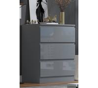 Fwstyle Stora 3 Drawer Grey Gloss Chest Of Drawers (H) 77 (W) 60 (D) 40Cm Grey One Size