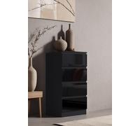 FWStyle Stora 4 Drawer Black Gloss Chest Of Drawers Bedroom Storage Tall Slim Design FWStyle Black