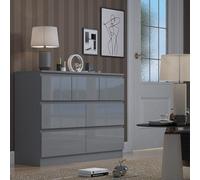 Fwstyle Stora 7 Drawer Grey Gloss Chest Of Drawers Merchant Chest (H) 81 (W) 106 (D) 40Cm