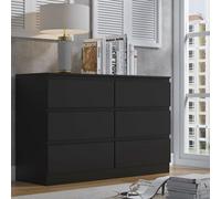 Fwstyle Stora Black 6 Drawer Chest (H) 77Cm (W) 110Cm (D) 40Cm - Extra Deep 14Cm Drawers
