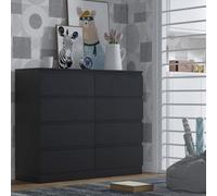 Fwstyle Stora Black 8 Drawer Chest (H) 99Cm (W) 110Cm (D) 40Cm - Extra Deep 14Cm Drawers