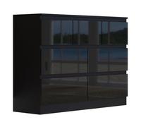 Fwstyle Stora Black Gloss 7 Drawer Merchant Chest Of Extra Deep Drawers (H) 86Cm (W) 106Cm (D) 40Cm