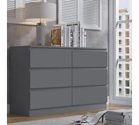 Fwstyle Stora Dark Grey 6 Drawer Chest (H) 77Cm (W) 110Cm (D) 40Cm - Extra Deep 14Cm Drawers