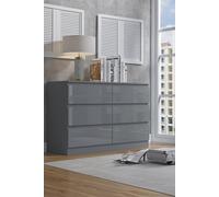 Fwstyle Stora Gloss 6 Drawer Chest (H) 77 (W) 110 (D) 40Cm Extra Deep Drawers In Grey Grey