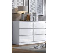Fwstyle Stora Gloss 6 Drawer Chest (H) 77 (W) 110 (D) 40Cm Extra Deep Drawers In White White
