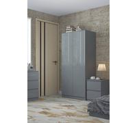 Fwstyle Stora Grey Gloss 2 Door Double Wardrobe Push To Open Soft Close (H) 180 (W) 80 (D) 50Cm Grey