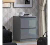Fwstyle Stora Grey Gloss 2 Drawer Bedside Chest Of Drawers Nightstand (H) 55Cm (W) 40Cm (D) 40Cm Extra Deep Drawers