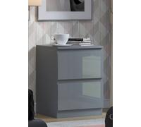 Fwstyle Stora Grey Gloss 2 Drawer Bedside Chest Table Nightstand Deep Drawers Grey