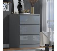 Fwstyle Stora Grey Gloss 3 Drawer Chest Of Drawers (H) 77 (W) 60 (D) 40Cm