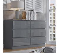Fwstyle Stora Grey Gloss 6 Drawer Chest (H) 77Cm (W) 110Cm (D) 40Cm - Extra Deep 14Cm Drawers