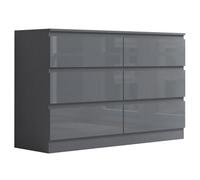 Fwstyle Stora Grey Gloss 6 Drawer Chest Of Extra Deep Drawers (H) 77Cm (W) 110Cm (D) 40Cm