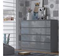 Fwstyle Stora Grey Gloss 8 Drawer Chest (H) 99Cm (W) 110Cm (D) 40Cm - Extra Deep 14Cm Drawers