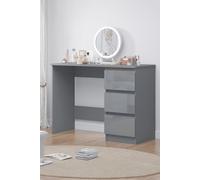 High Gloss Grey Dressing Table Desk With 3 Large Drawers FWStyle Grey One Size