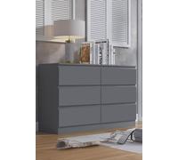 Fwstyle Stora Matt 6 Drawer Chest (H) 77 (W) 110 (D) 40Cm Extra Deep Drawers In Dark Grey