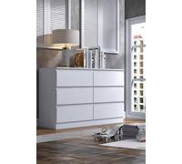 Fwstyle Stora Matt 6 Drawer Chest (H) 77 (W) 110 (D) 40Cm Extra Deep Drawers In White White