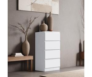 Fwstyle Stora White 4 Drawer Chest Of Drawers Tall Bedroom Furniture (H) 99 ( W) 40 (D) 40Cm - Extra Deep Drawers