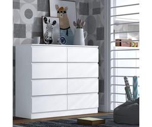 Fwstyle Stora White 8 Drawer Chest Of Drawers (H) 99Cm (W) 110Cm (D) 40Cm