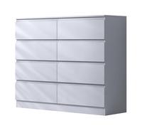 Fwstyle Stora White 8 Drawer Modern Chest Of Drawers Extra Deep Storage Space White