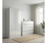 Fwstyle Stora White Gloss 2 Door Double Soft Close Wardrobe Push Open Close (H) 180 (W) 80 (D) 50Cm