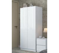 FWStyle Stora White Gloss 2 Door Double Wardrobe Push To Open Soft Close (H) 180 (W) 80 (D) 50cm FWStyle White