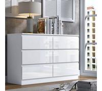 Fwstyle Stora White Gloss 6 Drawer Chest (H) 77Cm (W) 110Cm (D) 40Cm - Extra Deep 14Cm Drawers