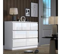 Fwstyle Stora White Gloss 7 Drawer Merchant Chest (H) 86Cm (W) 106Cm (D) 40Cm Extra Deep Drawers