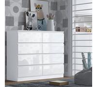 Fwstyle Stora White Gloss 8 Drawer Chest (H) 99Cm (W) 110Cm (D) 40Cm - Extra Deep 14Cm Drawers