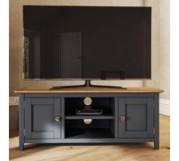 Fwstyle Taberno 2 Door Graphite Blue & Oak Ready Assembled Tv Unit Media Stand (H) 44 (W) 110 (D) 35Cm