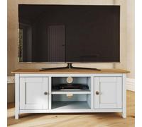 Fwstyle Taberno 2 Door White Linen & Oak Ready Assembled Tv Media Unit Stand (H) 44 (W) 110 (D) 35Cm