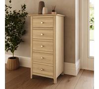 Fwstyle Taberno Oak 5 Drawer Chest Of Drawers Ready Assembled (H) 102 (W) 50 (D) 40Cm
