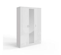 Fwstyle Triple 3 Door Mirrored Push To Open White Gloss Wardrobe (H) 180 (W) 120 (D) 50Cm