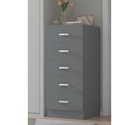 Tunis 5 Drawer Tallboy Slim Chest Of Drawers - Matte Grey, Grey