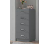 Tunis 5 Drawer Tallboy Slim Chest Of Drawers - Matte Grey, Grey