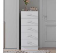 FWSTYLE Tunis 5 Drawer Tall Slim Chest Of Drawers - Matt White