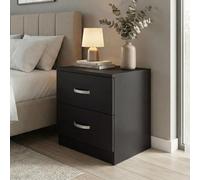 Fwstyle Tunis Black 2 Drawer Bedside Table Chest (H) 47Cm (W) 40Cm (D) 39Cm