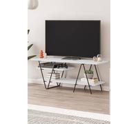 Fwstyle Tv Unit 3 Tier Matt White Scratch Resistant Modern Black Metal Frame White