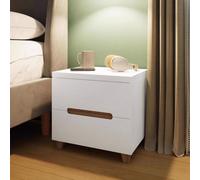 Fwstyle Veloce White Gloss & Oak 2 Drawer Bedside Table Nightstand Toolless Assembly (H) 42 (W) 45 (D) 35Cm