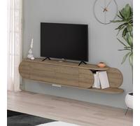 Fwstyle Wall Mounted Tv Unit Dark Oak Push To Open In Brown Brown
